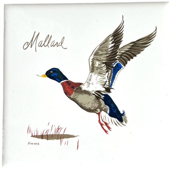 Vtg SCREENCRAFT Mallard TRIVET / WALL HANGING Artist P. Howard Ceramic 6" sq - Picture 3 of 11